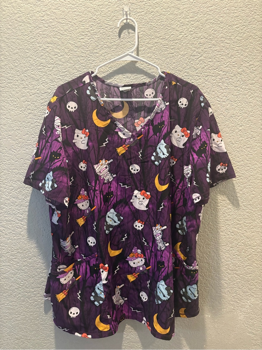 Hello Kitty Purple Halloween Print Scrub Top